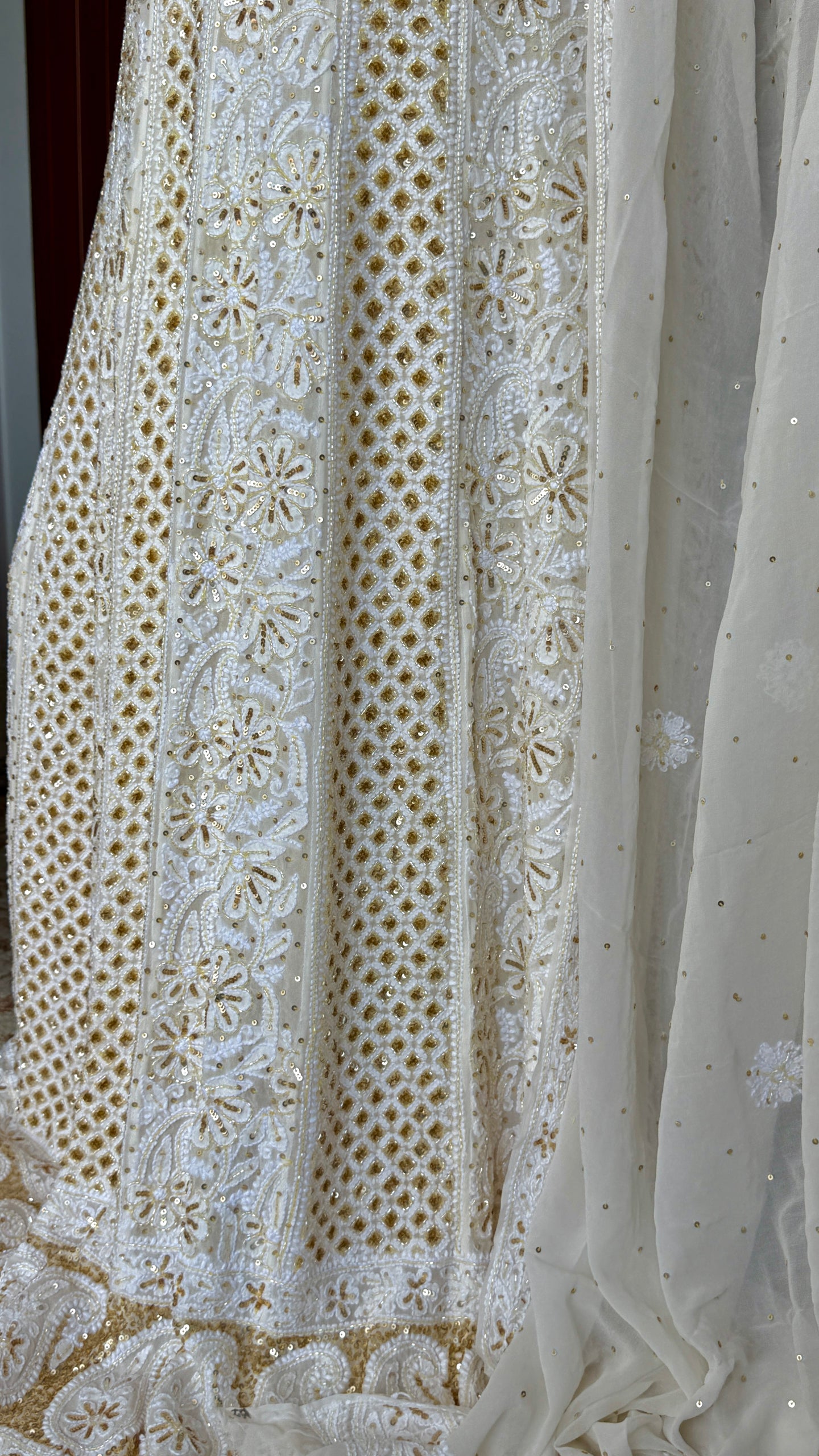 Ruhani Ivory Chikankari Sequins and Cut Dana Anarkali